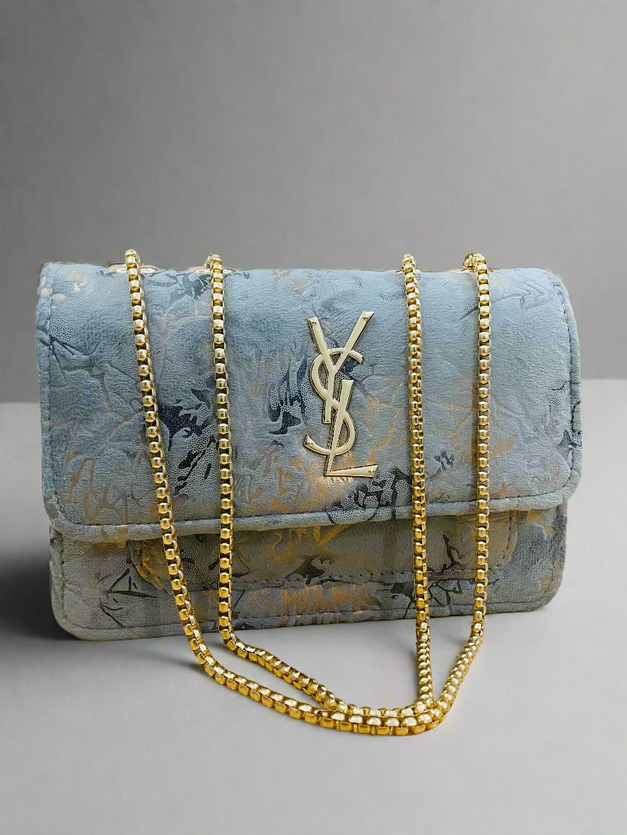 YSL Antique Grey Bloom Crossbody Bag - Metallic Floral Pattern