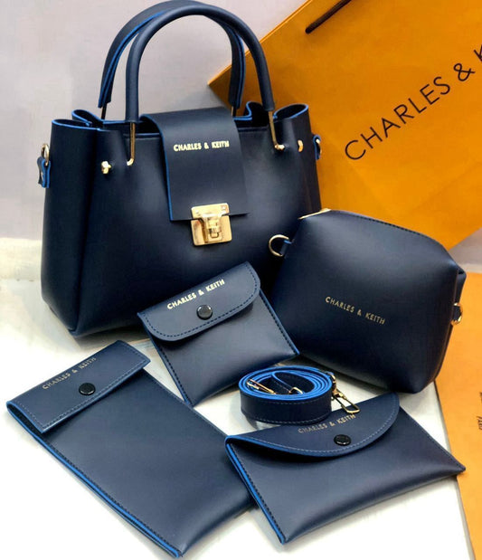 Charles & Keith Branded II 5 Pcs Royal Bag Set - Royal Blue Colour