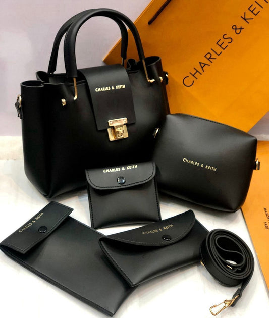 Charles & Keith Branded II 5 Pcs Bag Set - Black Colour